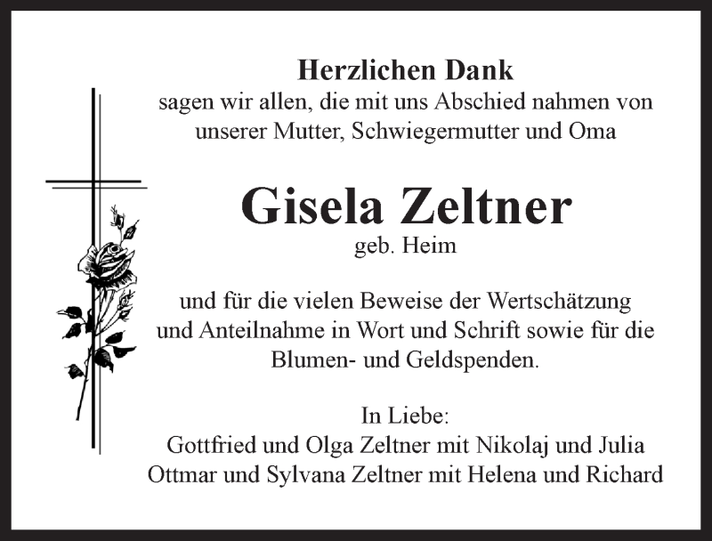 Traueranzeigen Von Gisela Zeltner Trauer Flz De