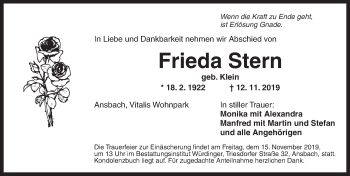 Traueranzeigen Von Frieda Stern Trauer Flz De