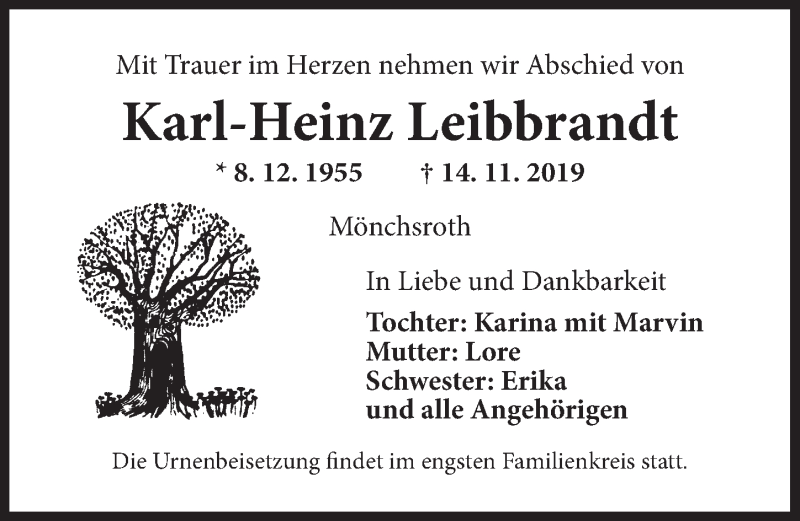 Traueranzeigen Von Karl Heinz Leibbrandt Trauer Flz De