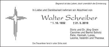 Traueranzeige von Walter Schreiber von Ansbach