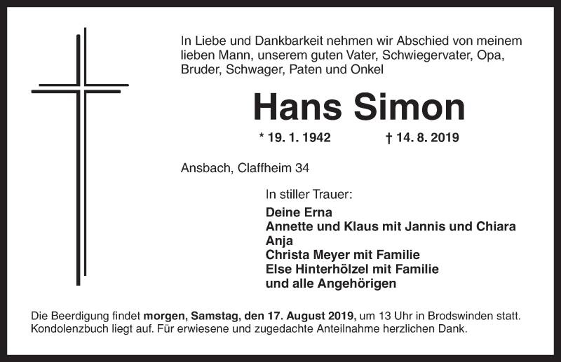 Traueranzeigen Von Hans Simon Trauer Flz De