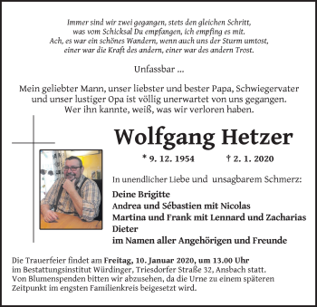 Traueranzeigen Von Wolfgang Hetzer Trauer Flz De