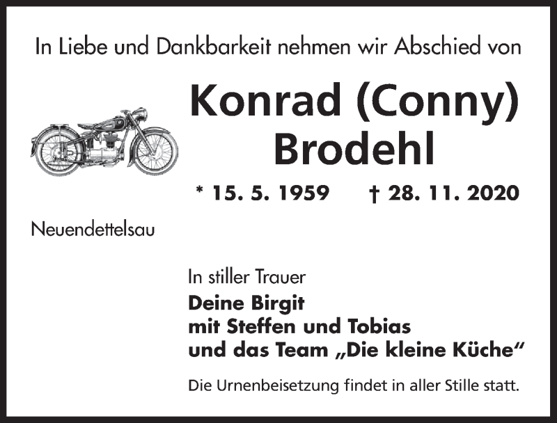  Traueranzeige für Konrad  Brodehl vom 02.12.2020 aus Ansbach