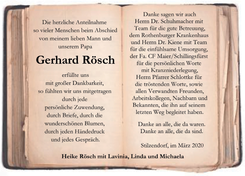  Traueranzeige für Gerhard Rösch vom 14.03.2020 aus Rothenburg