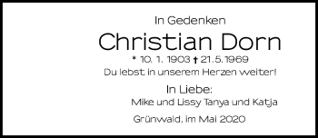 Traueranzeige von Christian Dorn von Ansbach