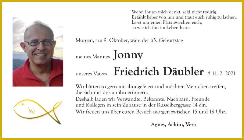  Traueranzeige für Friedrich Däubler vom 08.10.2021 aus Dinkelsbühl/ Feuchtwangen