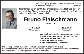 Traueranzeigen Von Bruno Fleischmann Trauer Flz De