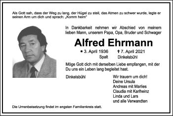 Traueranzeigen Von Alfred Ehrmann Trauer Flz De