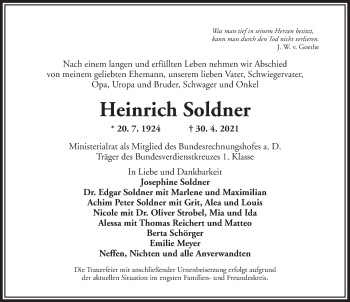 Traueranzeige von Heinrich Soldner von Ansbach