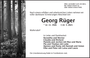 Traueranzeige von Georg Rüger von Ansbach