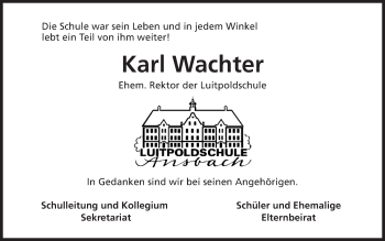 Traueranzeige von Karl Wachter von Ansbach
