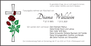 Traueranzeige von Diana Wälzlein von Ansbach