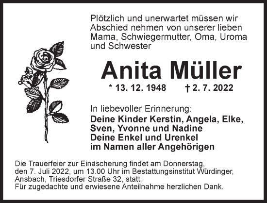 Traueranzeigen Von Anita M Ller Trauer Flz De