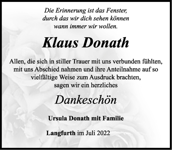 Traueranzeige von Klaus Donath von Dinkelsbühl/ Feuchtwangen