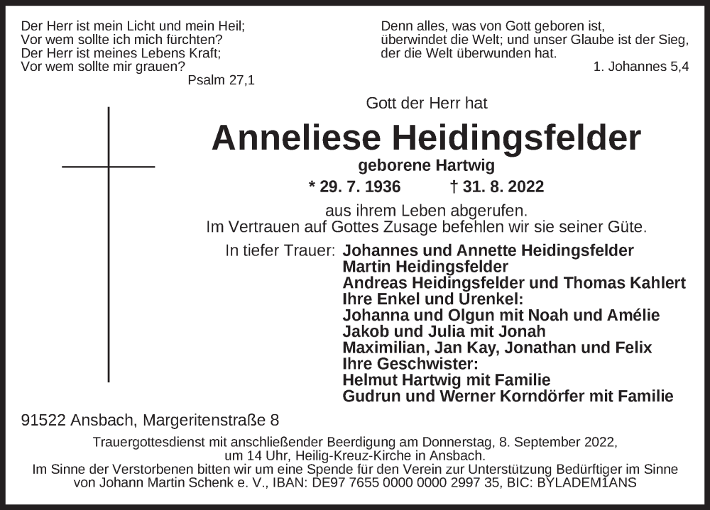 Traueranzeigen Von Anneliese Heidingsfelder Trauer Flz De