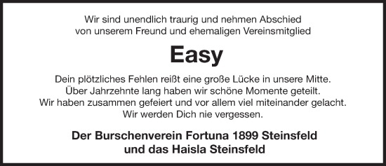 Traueranzeige von Easy  von Rothenburg
