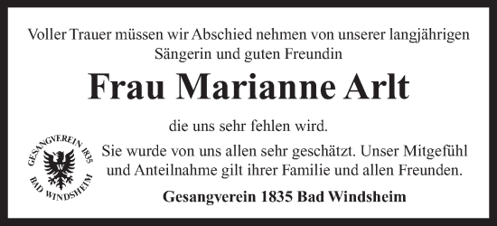 Traueranzeigen Von Marianne Arlt Trauer Flz De