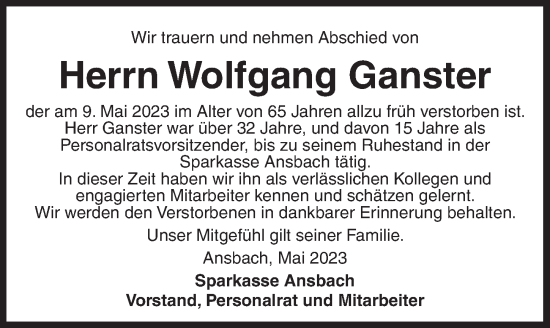 Traueranzeigen Von Wolfgang Ganster Trauer Flz De