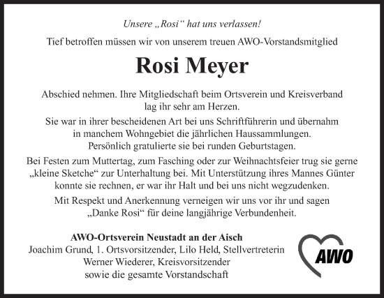 Traueranzeige von Rosi Meyer von Neustadt/ Scheinfeld/ Uffenheim