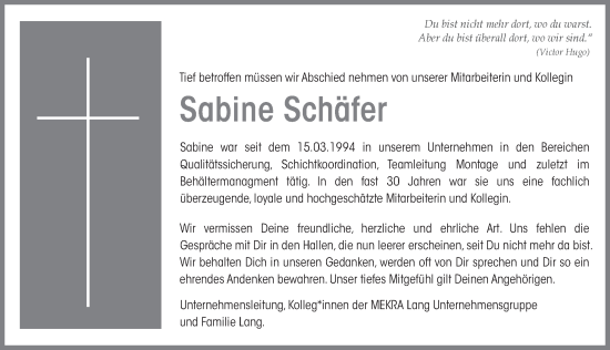 Traueranzeigen von Sabine Schäfer trauer flz de