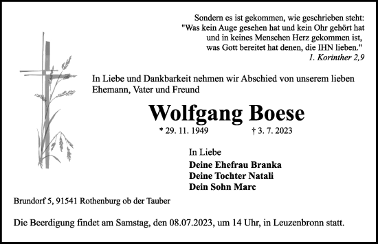 Traueranzeigen Von Wolfgang Boese Trauer Flz De