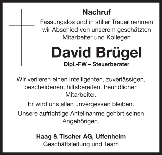 Traueranzeige von David Brügel von Neustadt/ Scheinfeld/ Uffenheim