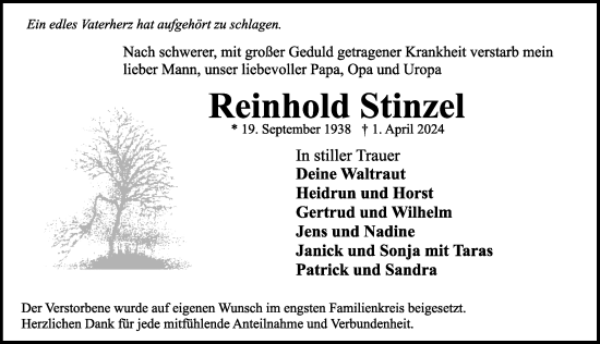 Traueranzeige von Reinhold Stinzel von Rothenburg