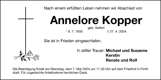 Traueranzeige von Annelore Kopper von Neustadt/ Scheinfeld/ Uffenheim