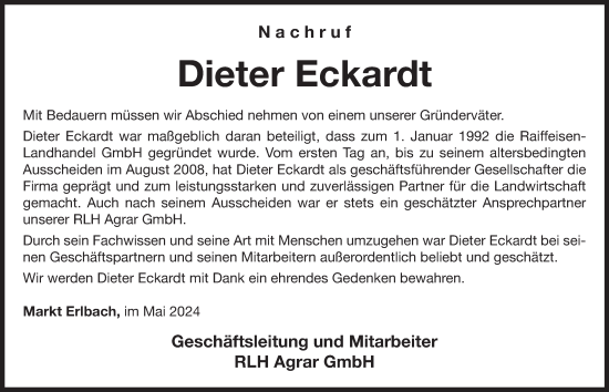 Traueranzeige von Dieter Eckardt von Neustadt/ Scheinfeld/ Uffenheim