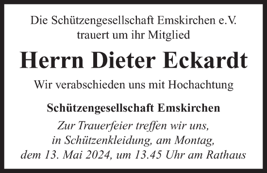 Traueranzeige von Dieter Eckardt von Neustadt/ Scheinfeld/ Uffenheim