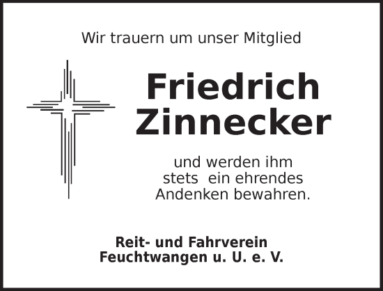 Traueranzeige von Friedrich Zinnecker von Dinkelsbühl/ Feuchtwangen