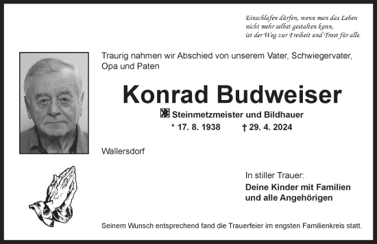 Traueranzeige von Konrad Budweiser von Ansbach