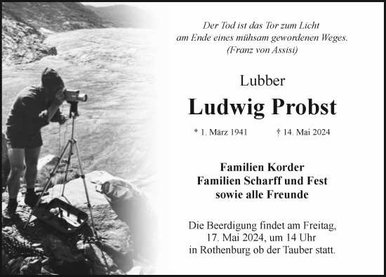 Traueranzeige von Ludwig Probst von Rothenburg