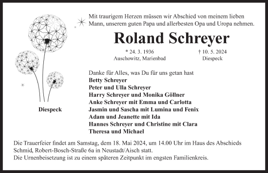 Traueranzeige von Roland Schreyer von Neustadt/ Scheinfeld/ Uffenheim