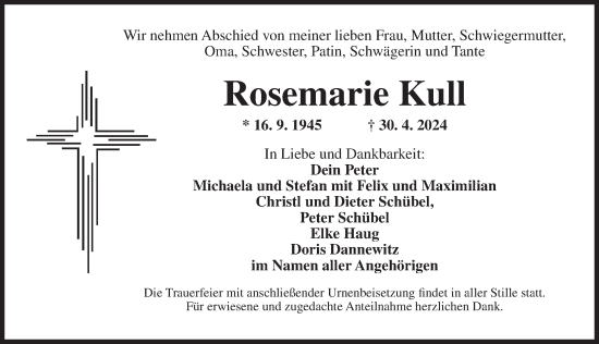 Traueranzeige von Rosemarie Kull von Ansbach