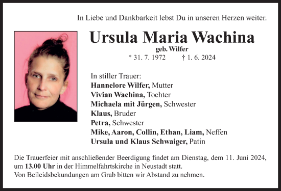 Traueranzeigen Von Ursula Maria Wachina Trauer Flz De