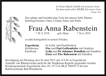 Traueranzeigen Von Anna Rabenstein Trauer Flz De