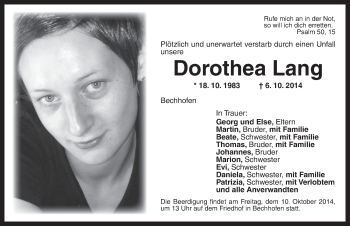 Dorothea Lang, Traueranzeige, Dinkelsbühl/ Feuchtwangen, Gedenkkerzen, ...