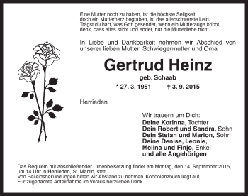 Traueranzeigen Von Gertrud Heinz Trauer Flz De