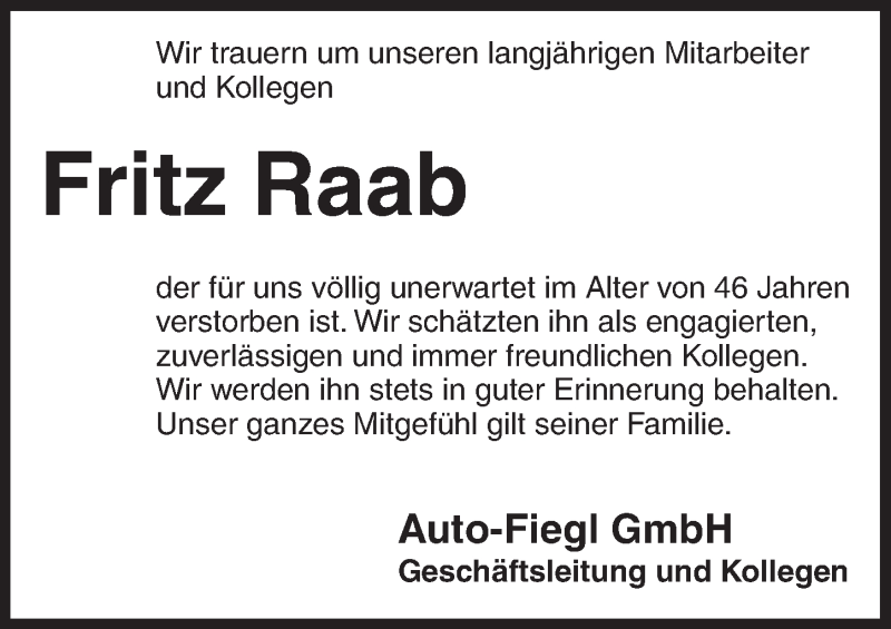 Traueranzeigen Von Fritz Raab Trauer Flz De