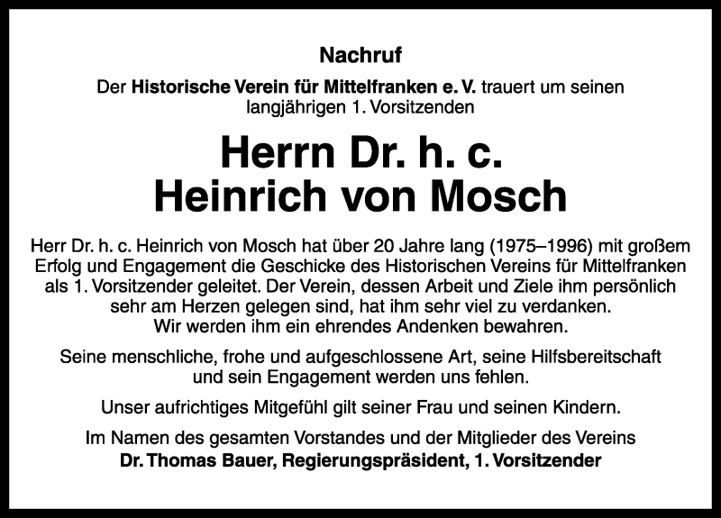 Traueranzeigen Von Heinrich Von Mosch Trauer Flz De