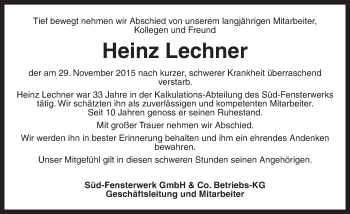 Traueranzeigen Von Heinz Lechner Trauer Flz De