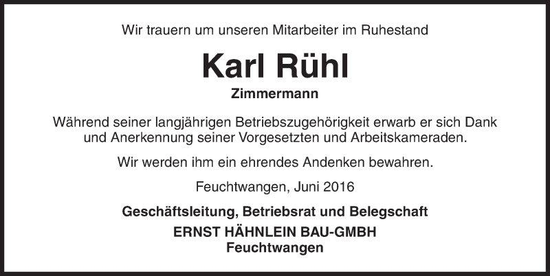 Traueranzeigen Von Karl R Hl Trauer Flz De