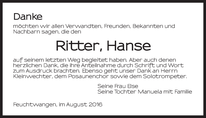 Traueranzeigen Von Hans Ritter Trauer Flz De