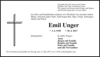 Traueranzeige von Emil Unger von Ansbach