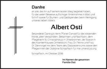 Traueranzeige von Albert Osti von Dinkelsbühl/ Feuchtwangen