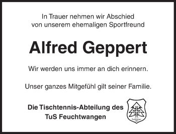 Traueranzeige von Alfred Geppert von Dinkelsbühl/ Feuchtwangen