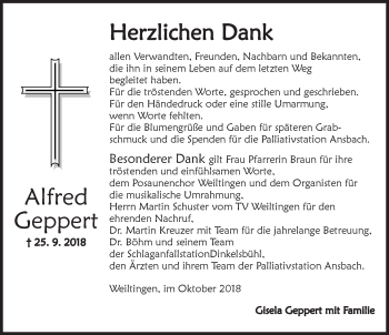 Traueranzeige von Alfred Geppert von Dinkelsbuhl/ Feuchtwangen