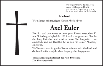 Traueranzeige von Axel Euler von Dinkelsbuhl/ Feuchtwangen