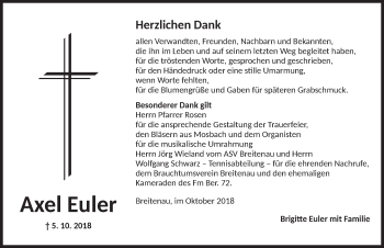 Traueranzeige von Axel Euler von Dinkelsbuhl/ Feuchtwangen